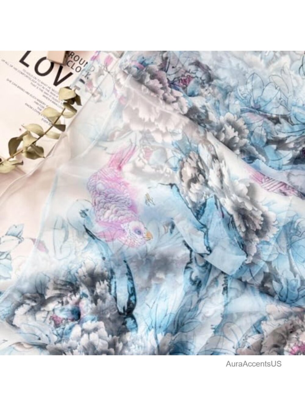 Women's Polyester Silk Feeling Floral Sheer Scarf Lightweight Breathable - Picture 4 of 4